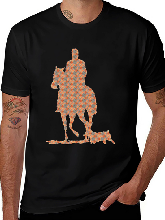 Camiseta Negra con Estampado de Jinete y Perro
