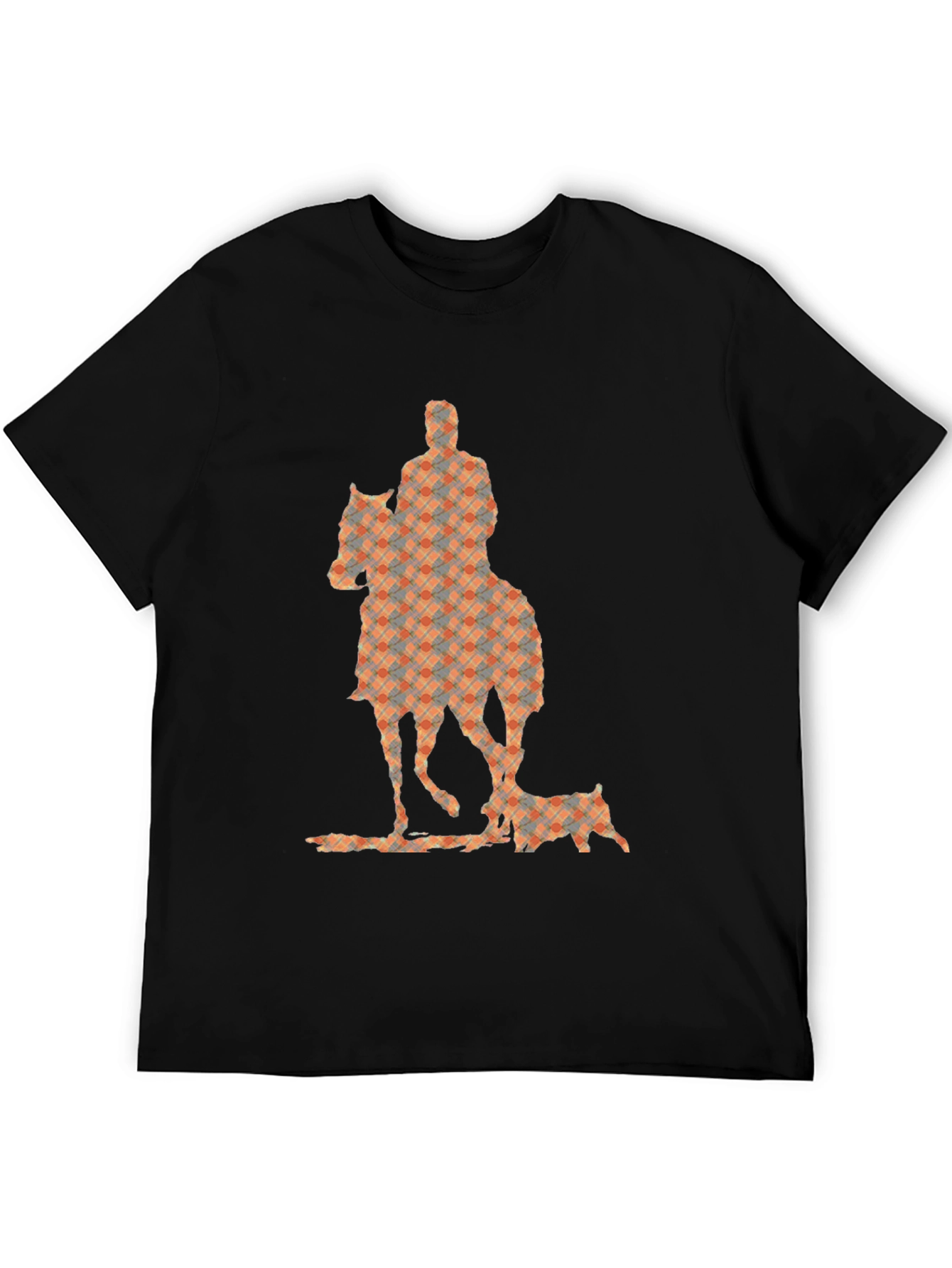 Camiseta Negra con Estampado de Jinete y Perro