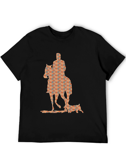 Camiseta Negra con Estampado de Jinete y Perro