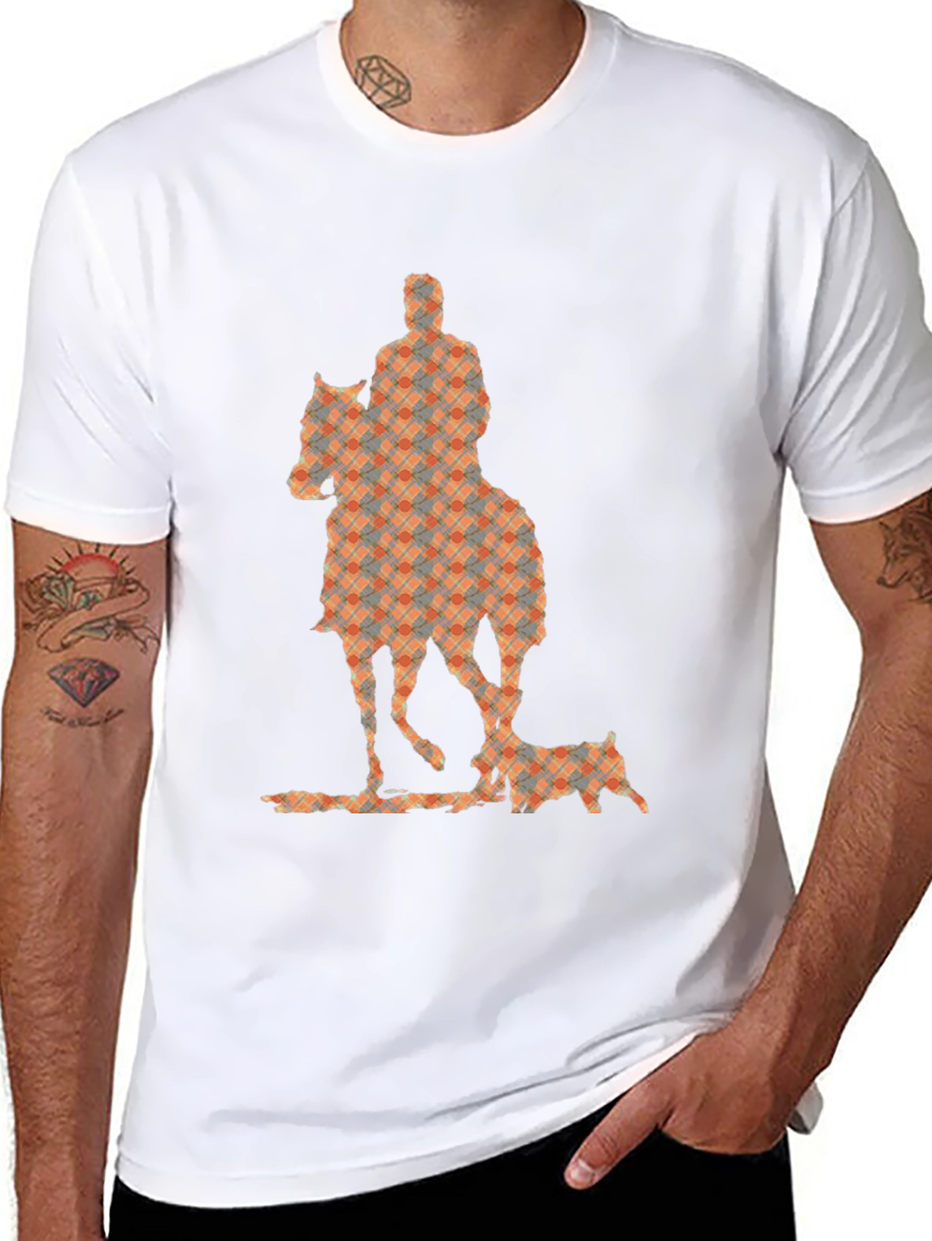 Camiseta Negra con Estampado de Jinete y Perro
