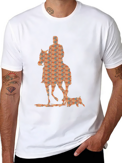 Camiseta Negra con Estampado de Jinete y Perro
