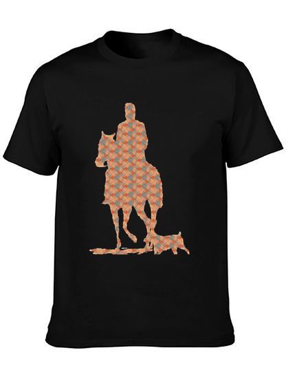 Camiseta Negra con Estampado de Jinete y Perro