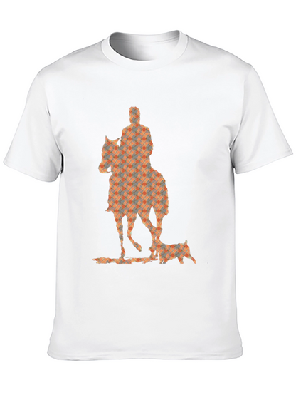 Camiseta Negra con Estampado de Jinete y Perro