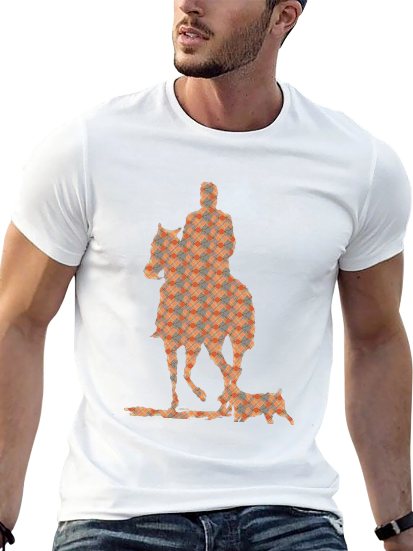 Camiseta Negra con Estampado de Jinete y Perro