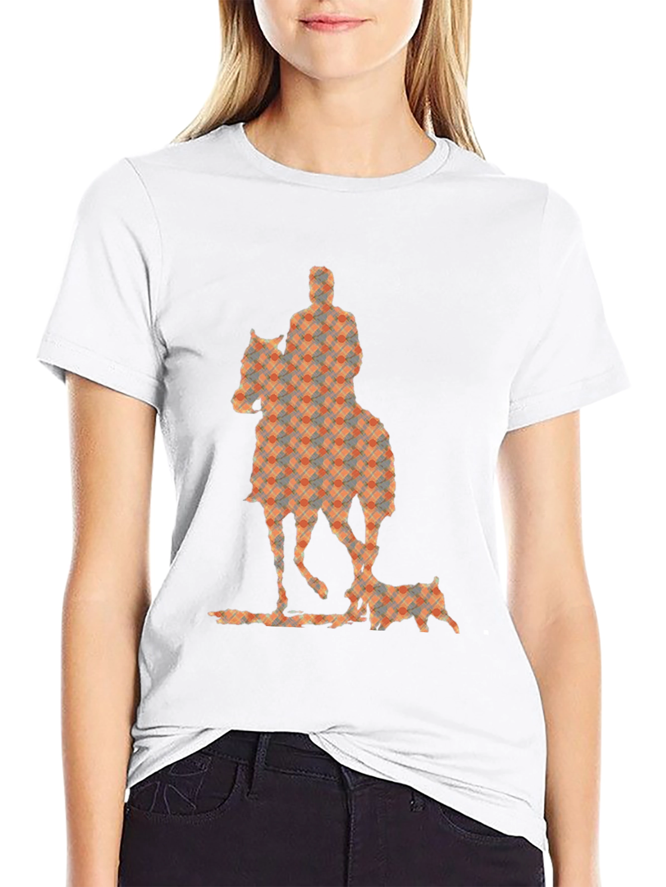 Camiseta Negra con Estampado de Jinete y Perro