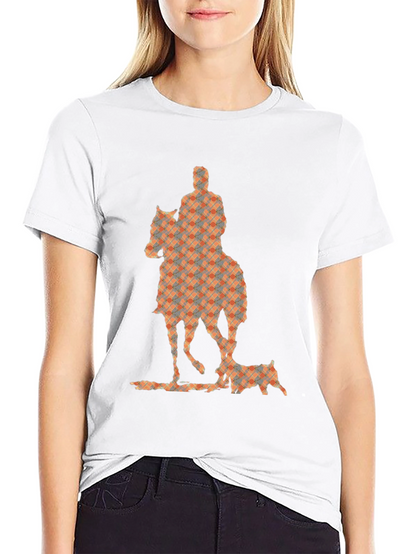 Camiseta Negra con Estampado de Jinete y Perro