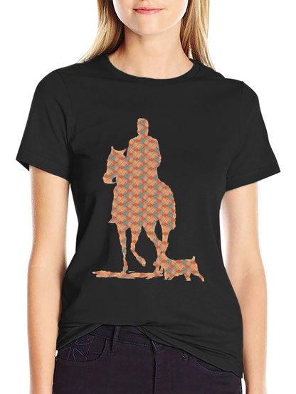Camiseta Negra con Estampado de Jinete y Perro