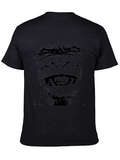 Camiseta Negra Hombre - Cara de Gorila Estampada