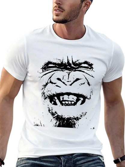 Camiseta Negra Hombre - Cara de Gorila Estampada