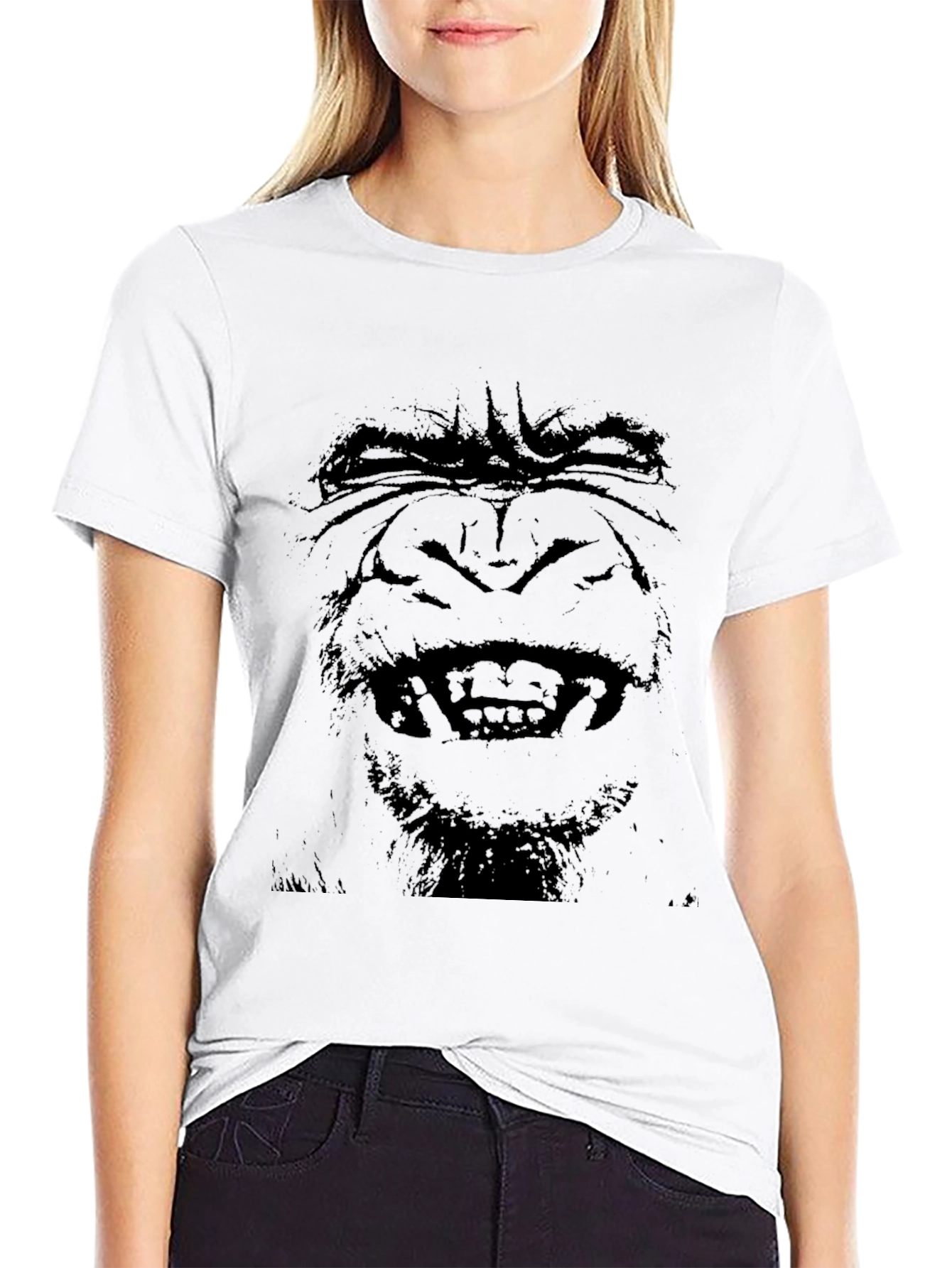 Camiseta Negra Hombre - Cara de Gorila Estampada
