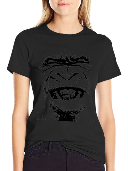 Camiseta Negra Hombre - Cara de Gorila Estampada
