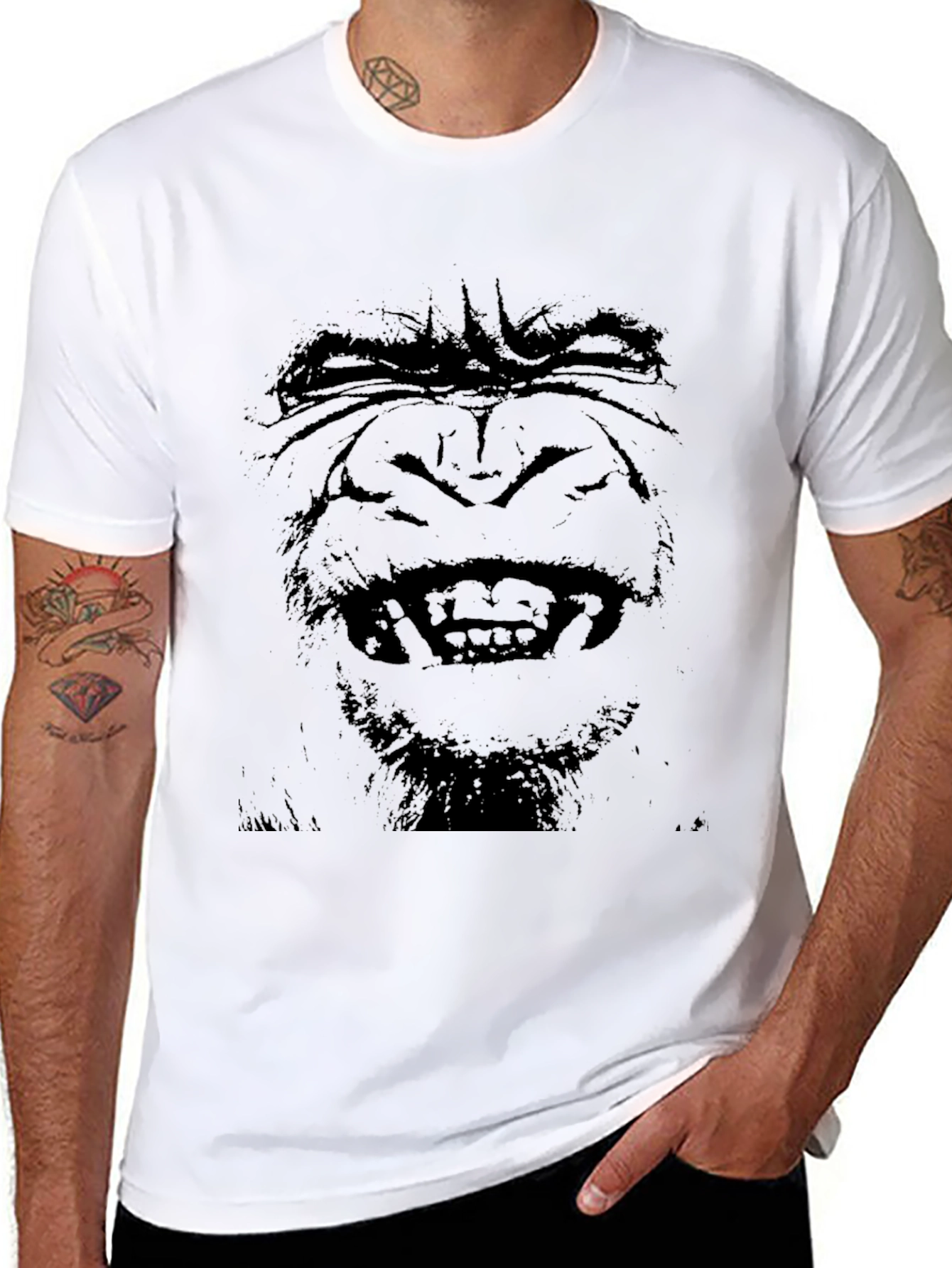 Camiseta Negra Hombre - Cara de Gorila Estampada