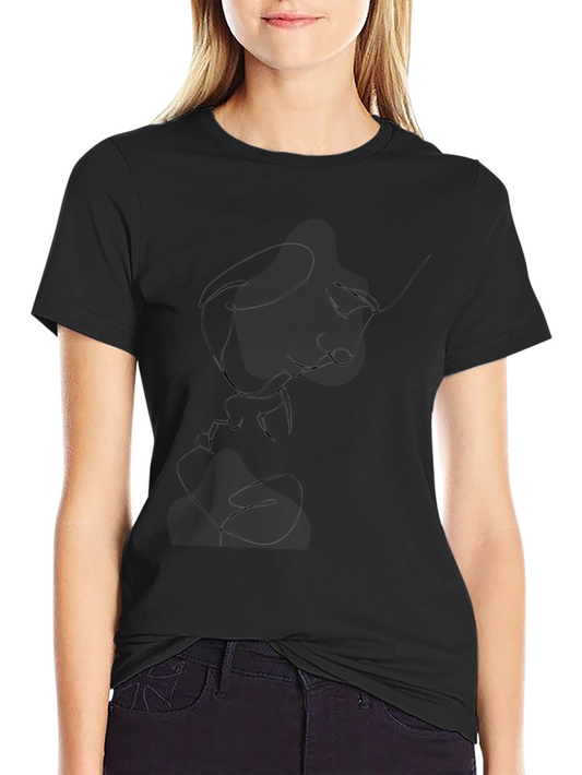 Camiseta Negra Minimalista con Diseño Abstracto de Rostros