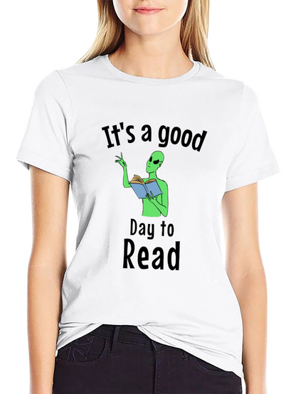 Camiseta Negra Día para Leer con Alien Lector