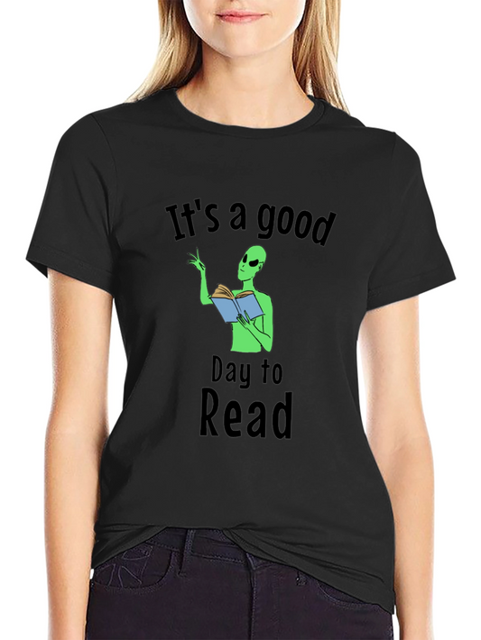 Camiseta Negra Día para Leer con Alien Lector