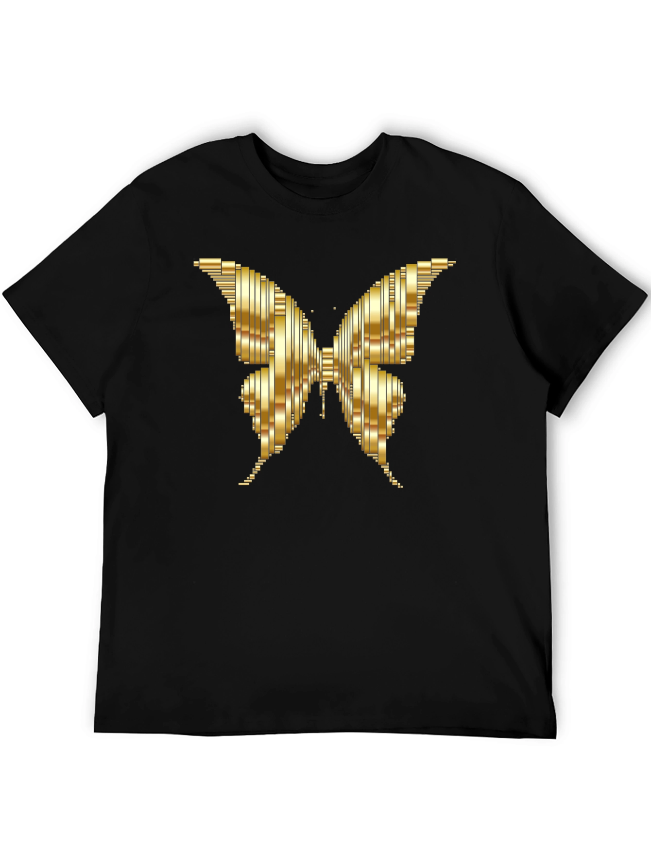 Camiseta Negra con Mariposa Dorada Abstracta