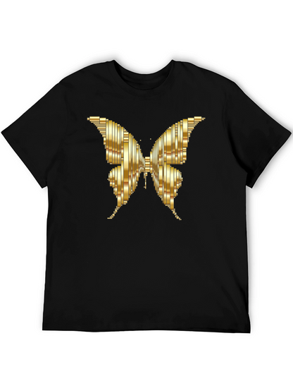Camiseta Negra con Mariposa Dorada Abstracta