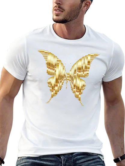 Camiseta Negra con Mariposa Dorada Abstracta