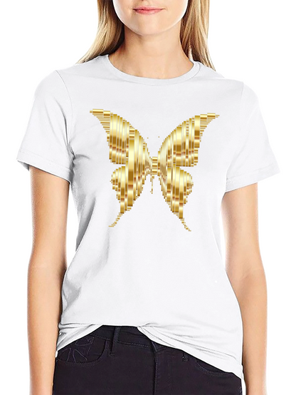 Camiseta Negra con Mariposa Dorada Abstracta