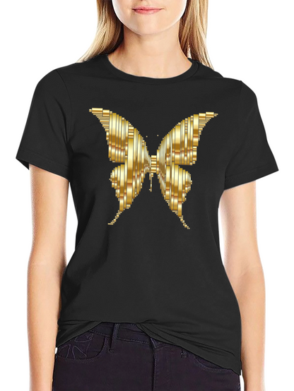 Camiseta Negra con Mariposa Dorada Abstracta
