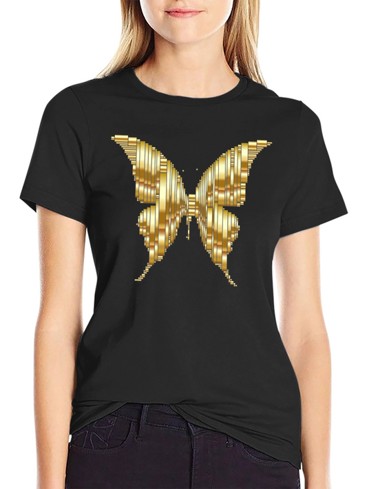 Camiseta Negra con Mariposa Dorada Abstracta