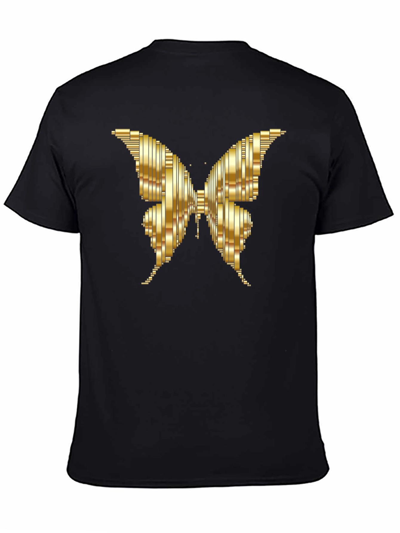Camiseta Negra con Mariposa Dorada Abstracta
