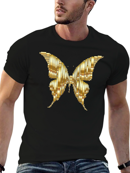 Camiseta Negra con Mariposa Dorada Abstracta