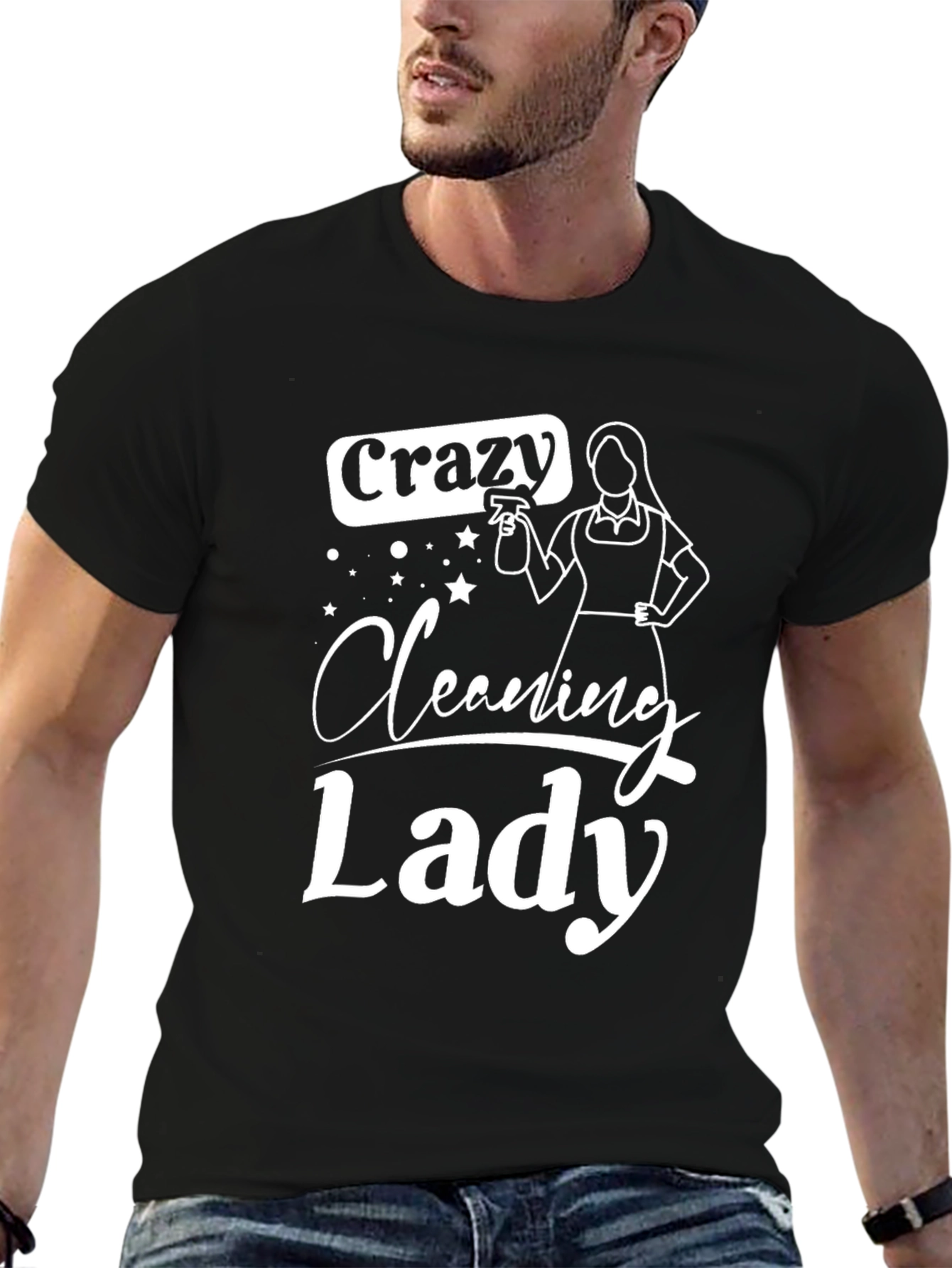 Camiseta Negra Crazy Cleaning Lady