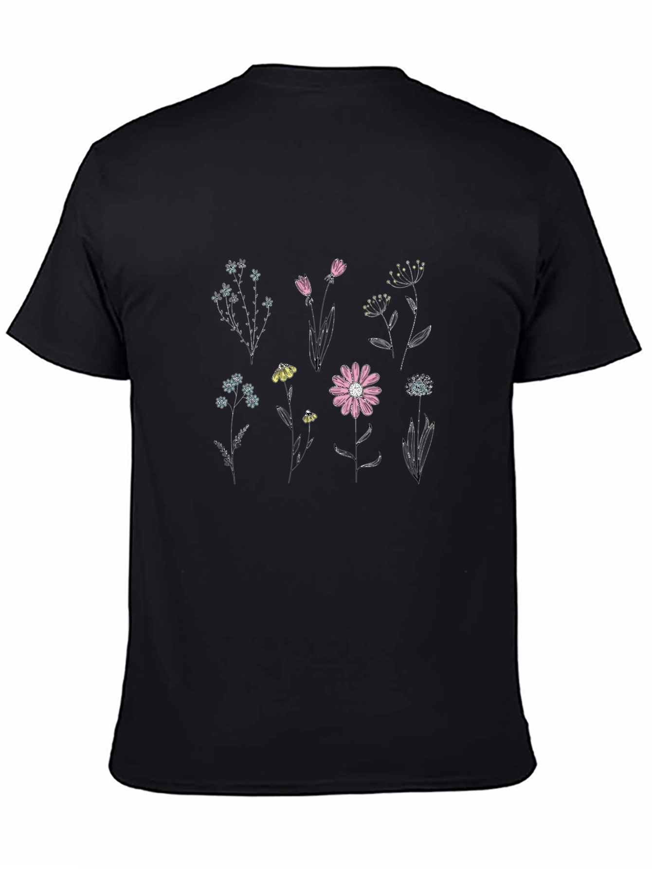 Camiseta Negra con Diseño Floral para Hombre