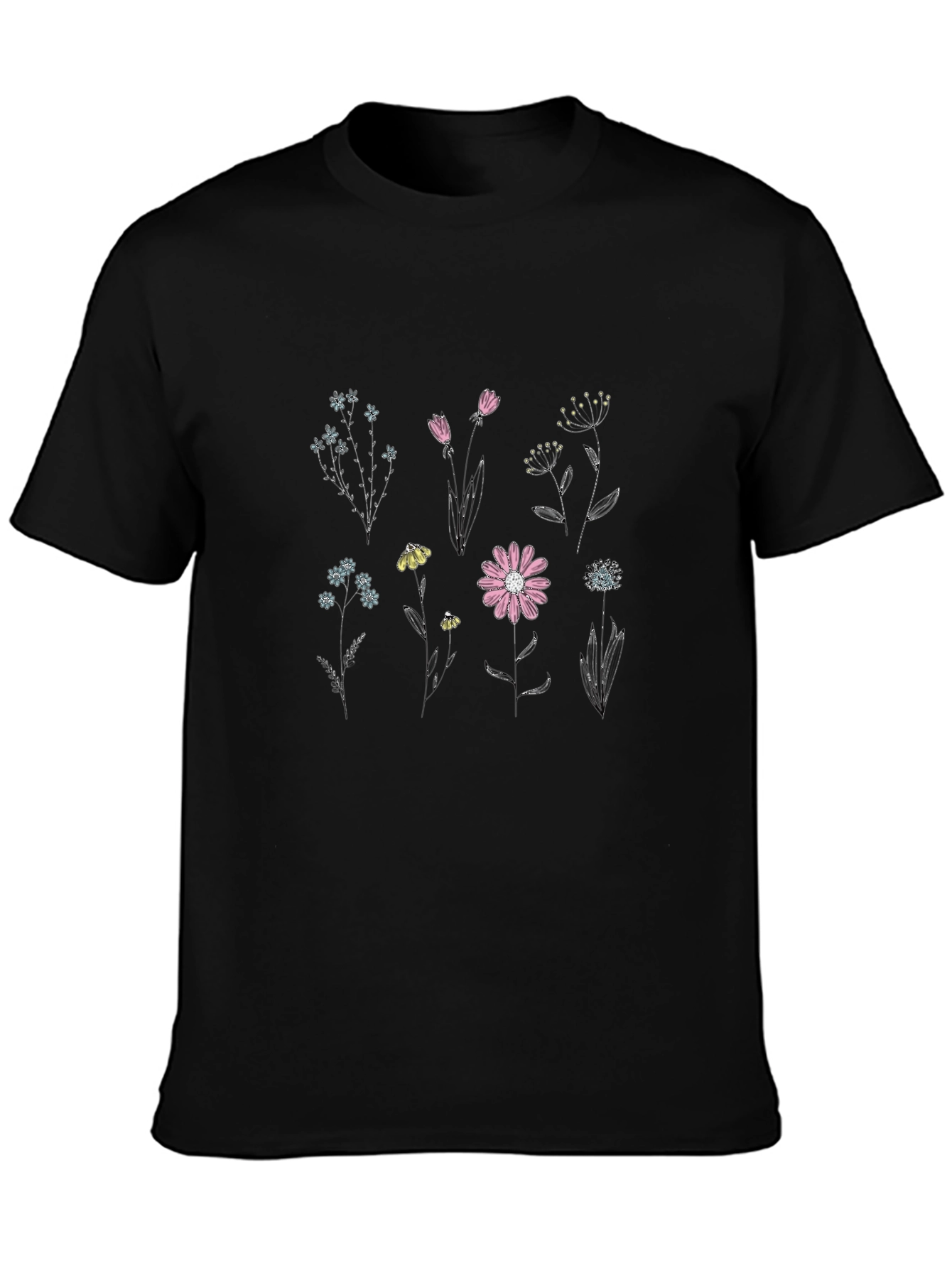 Camiseta Negra con Diseño Floral para Hombre