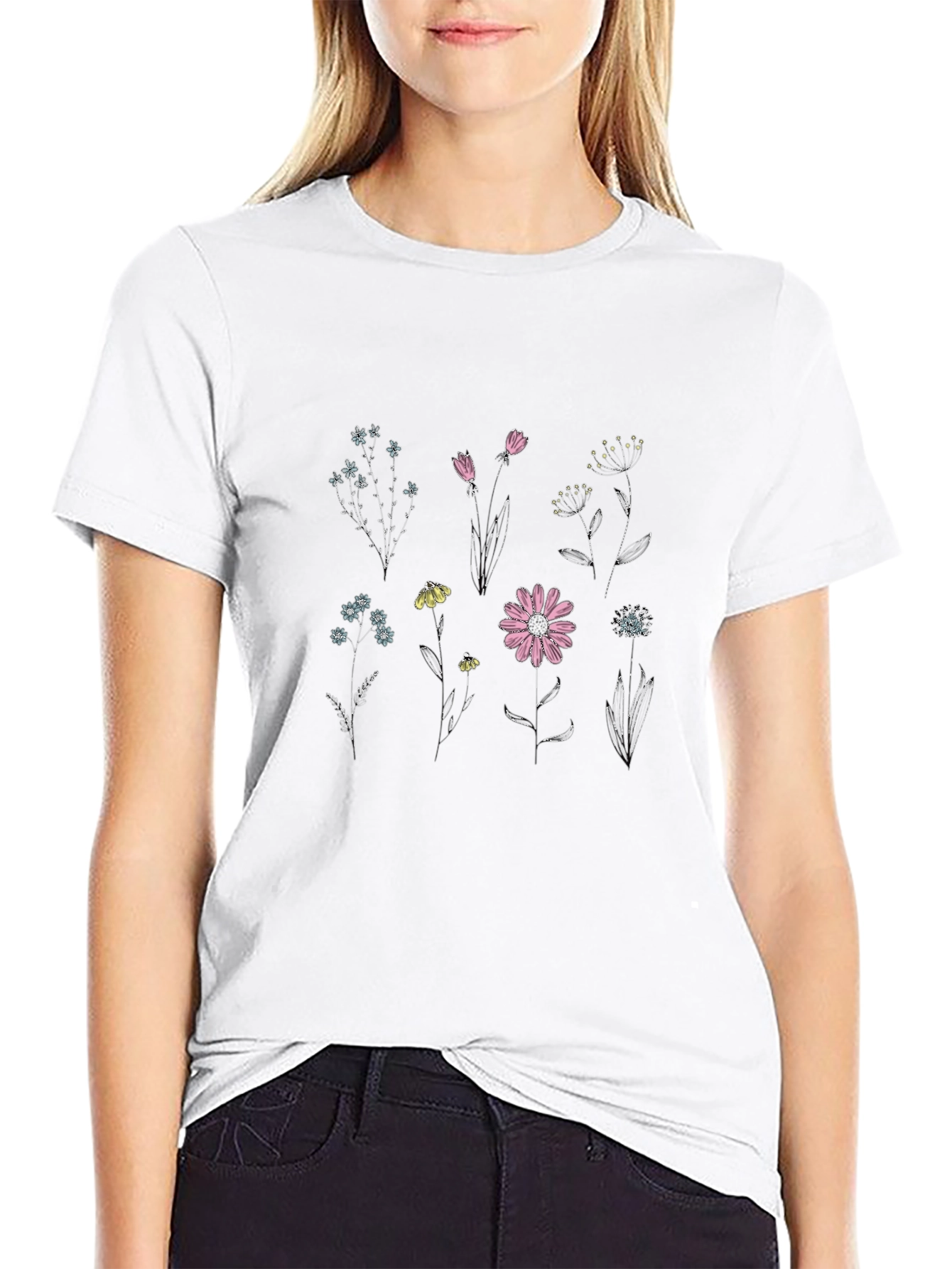 Camiseta Negra con Diseño Floral para Hombre
