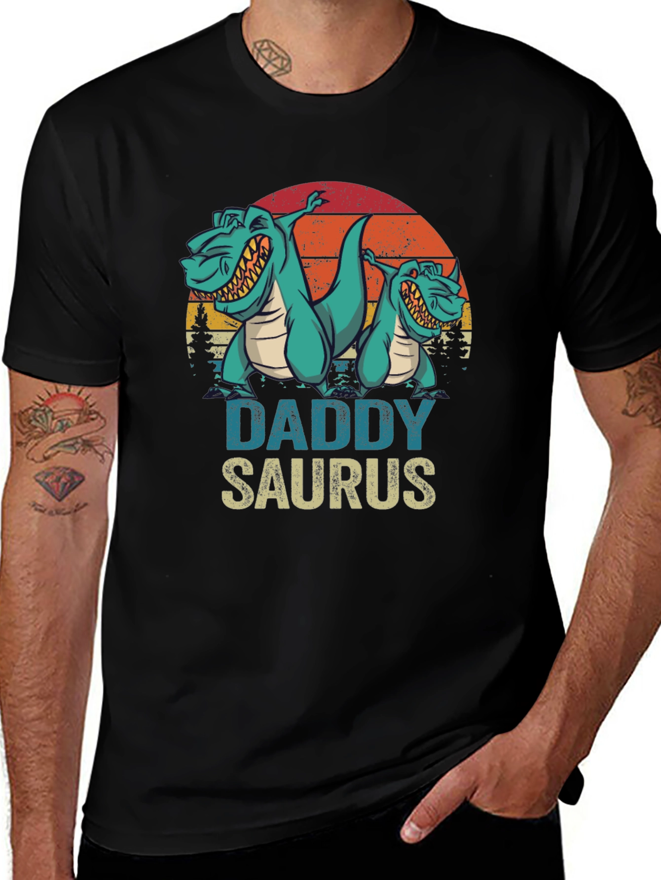 Camiseta Daddy Saurus Negra para Hombre