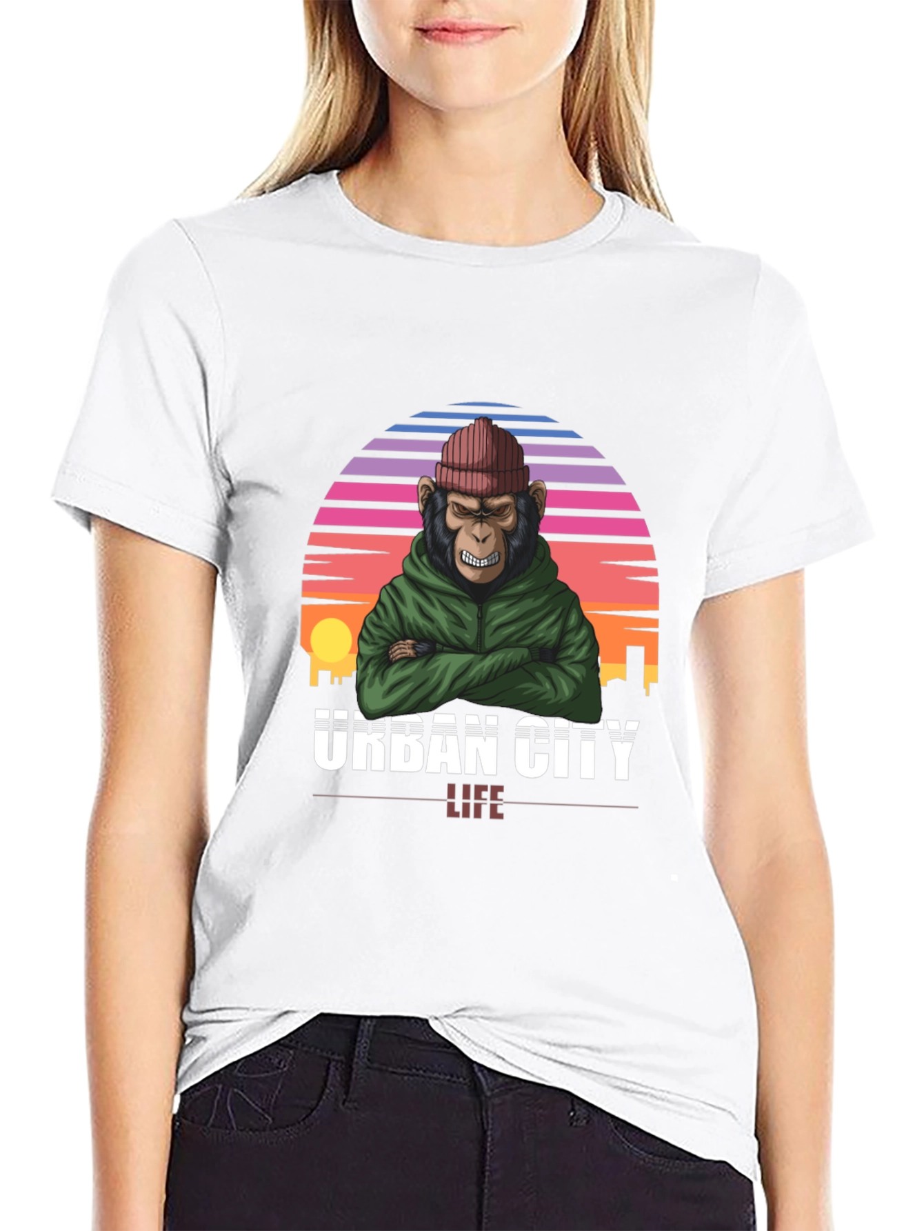Camiseta Urbana con Estampado de Mono