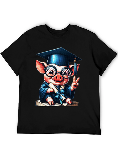 Camiseta Negra con Cerdo Graduado