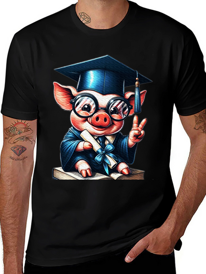 Camiseta Negra con Cerdo Graduado