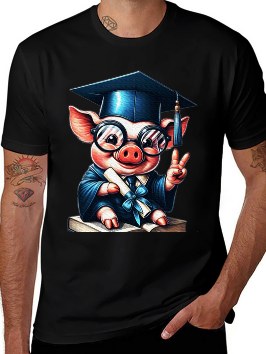Camiseta Negra con Cerdo Graduado