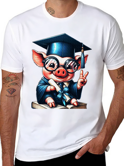 Camiseta Negra con Cerdo Graduado