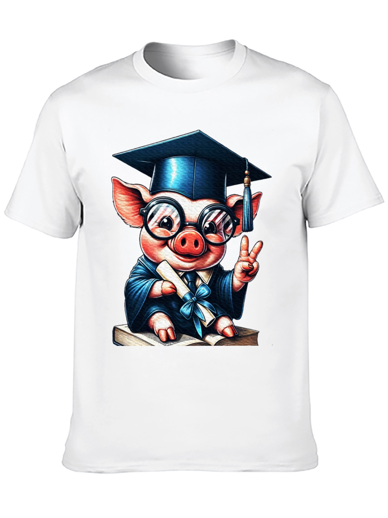 Camiseta Negra con Cerdo Graduado