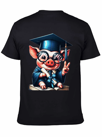 Camiseta Negra con Cerdo Graduado