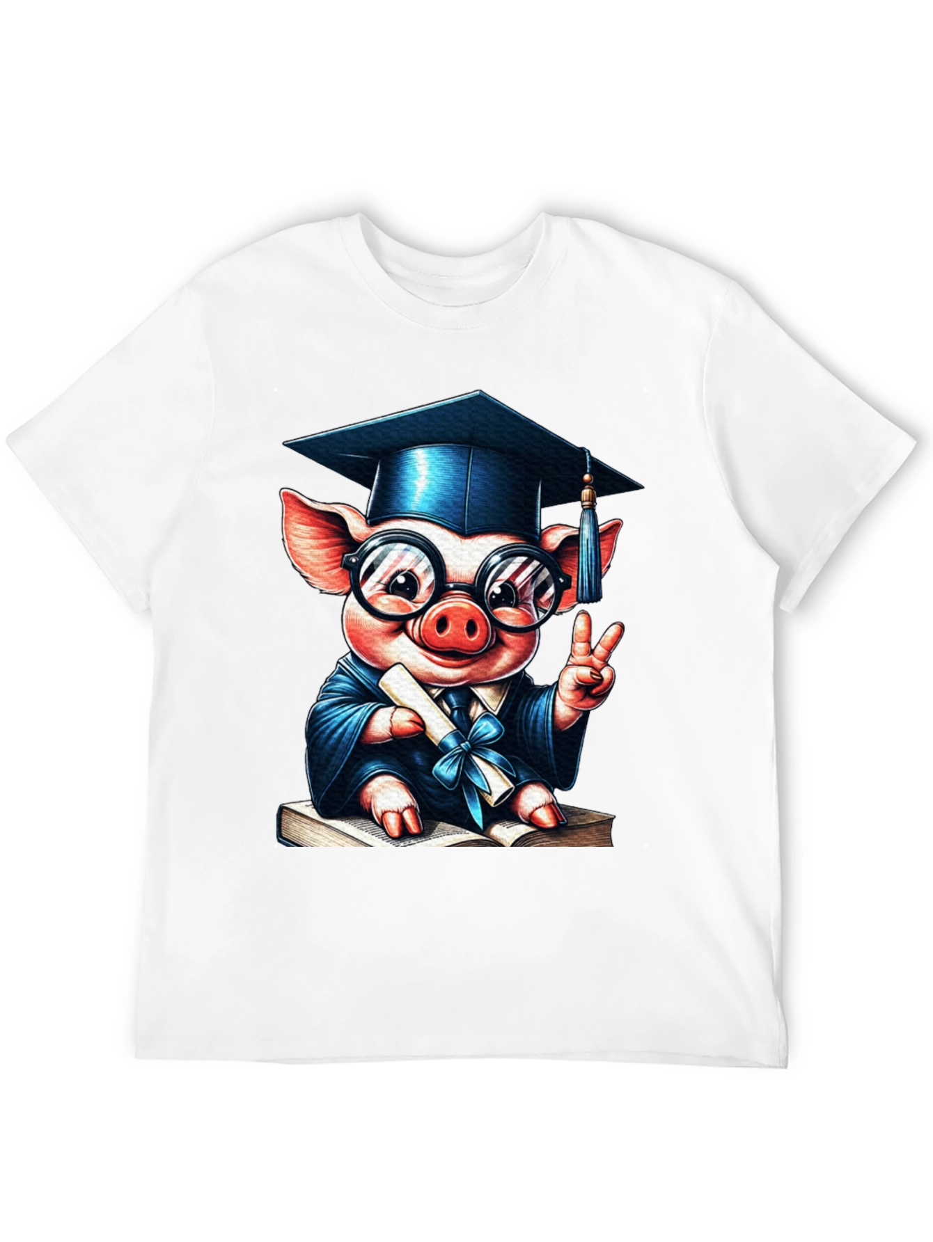 Camiseta Negra con Cerdo Graduado