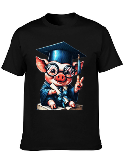 Camiseta Negra con Cerdo Graduado