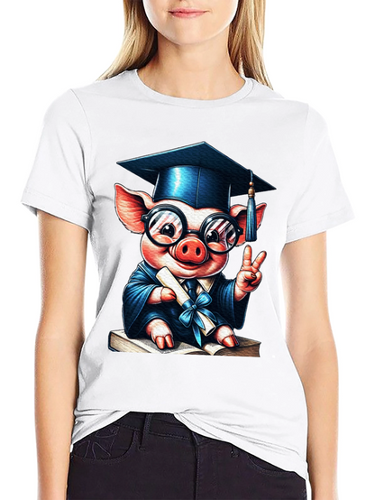 Camiseta Negra con Cerdo Graduado