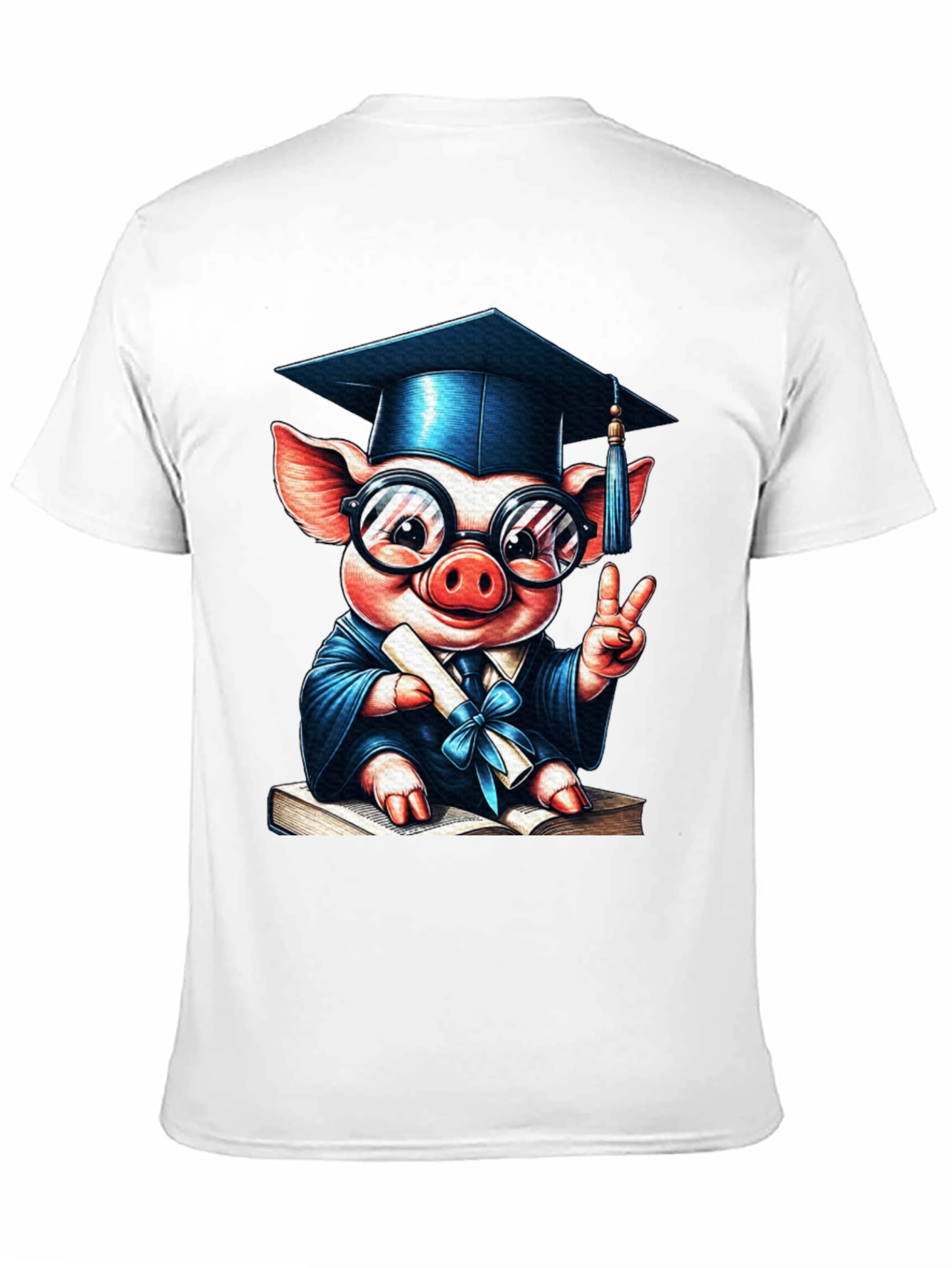 Camiseta Negra con Cerdo Graduado