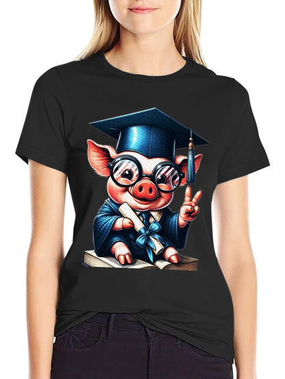 Camiseta Negra con Cerdo Graduado
