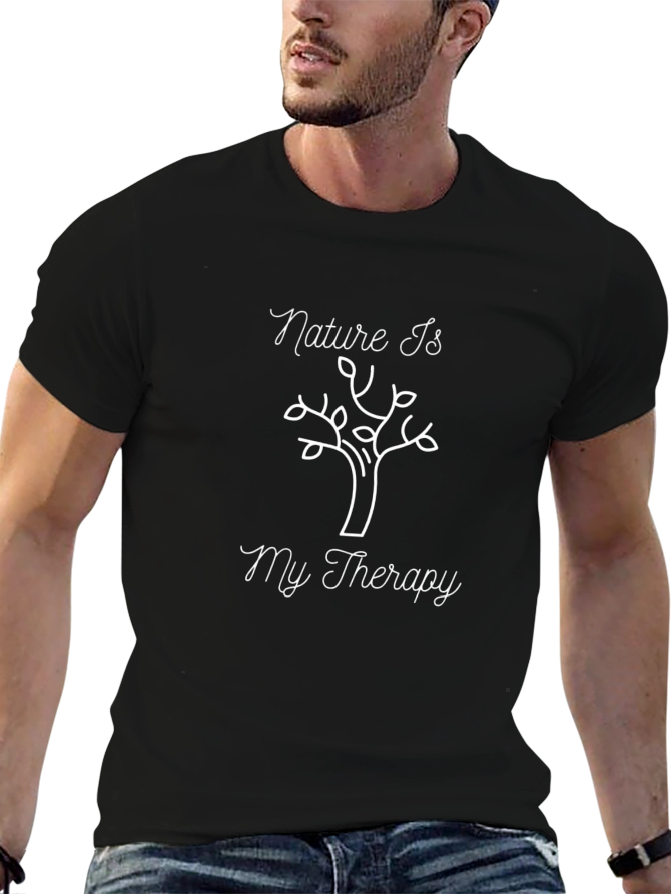 Camiseta Negra Nature Is My Therapy para Hombre