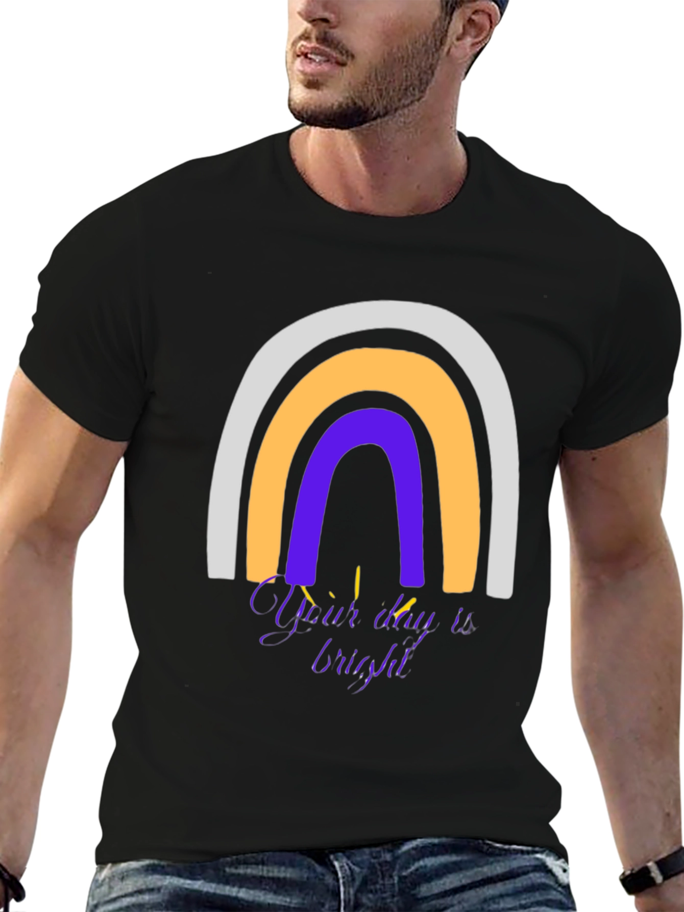 Camiseta Negra Arcoíris con Mensaje Inspirador