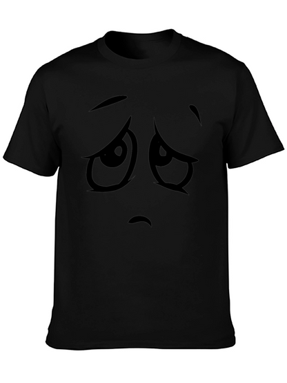 Camiseta Negra con Cara Triste de Dibujos Animados