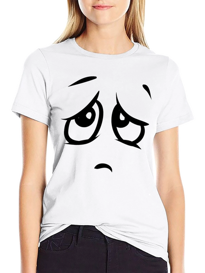 Camiseta Negra con Cara Triste de Dibujos Animados