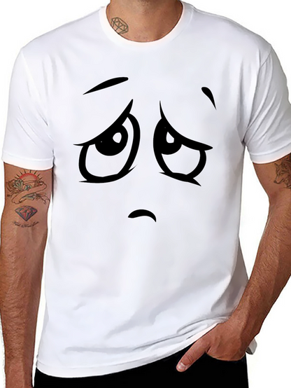 Camiseta Negra con Cara Triste de Dibujos Animados