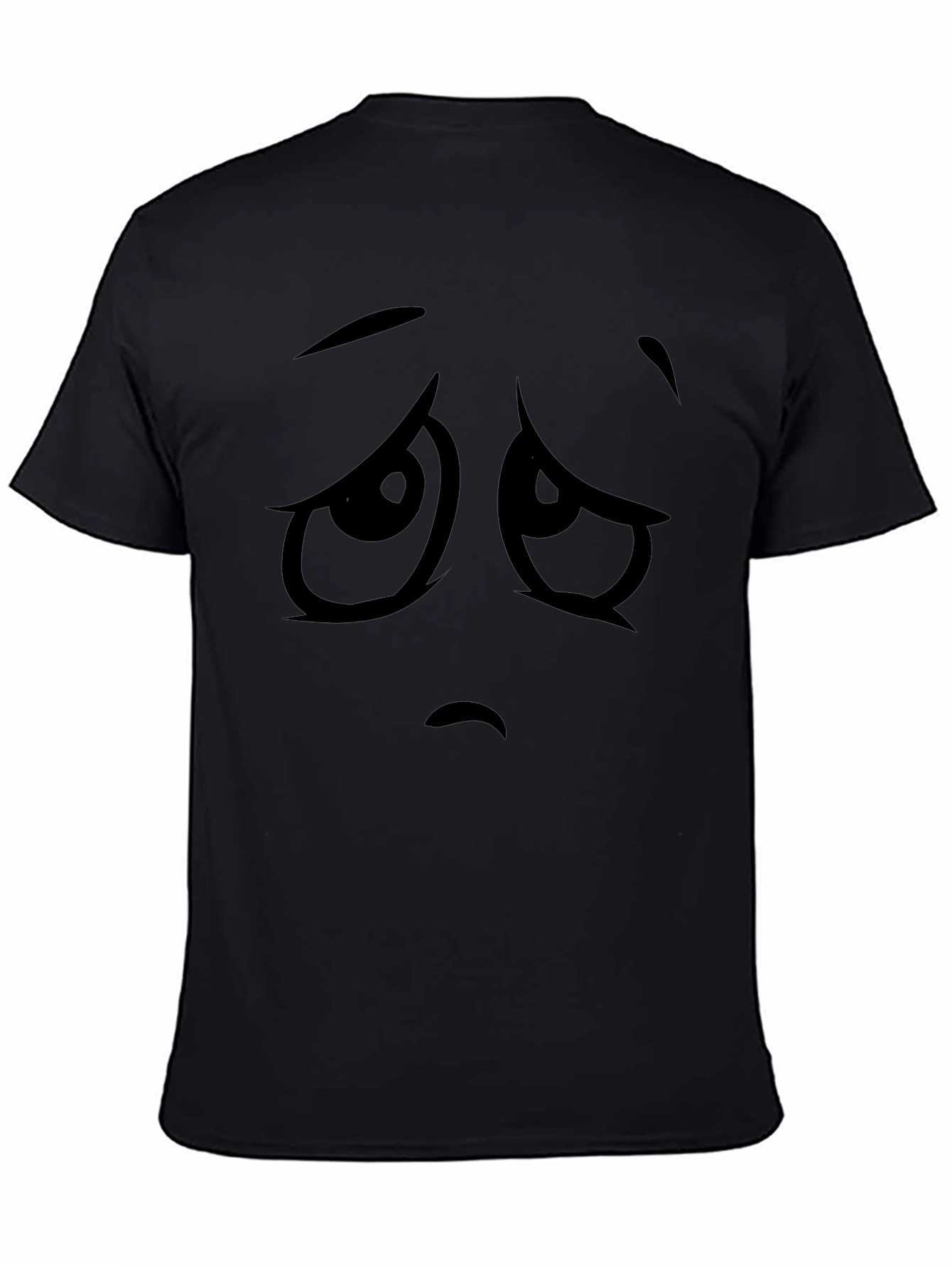 Camiseta Negra con Cara Triste de Dibujos Animados
